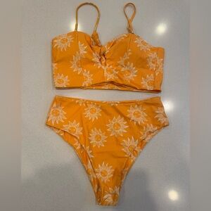Sunflower Print Orange Crop Top